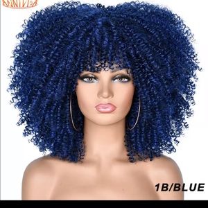 blue curly hair wig 14 inch